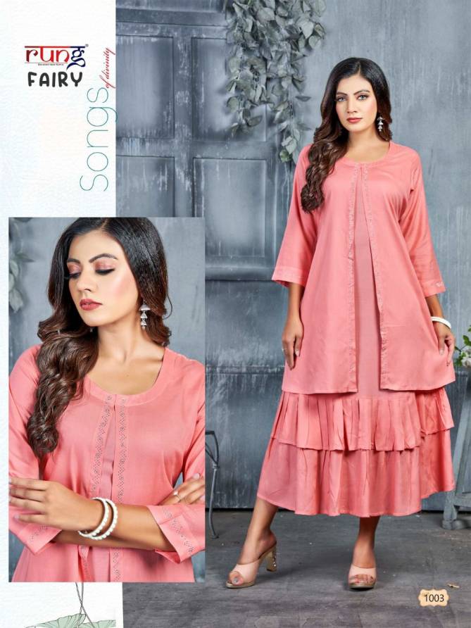Rung Fairy Fancy Stylish Party Wear Designer Heavy Rayon Latest Kurtis Collection